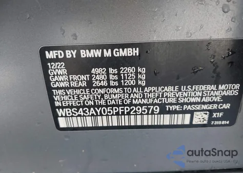 2023 BMW M3 Competition xDrive из США, поврежденный, VIN WBS43AY05PFP29579